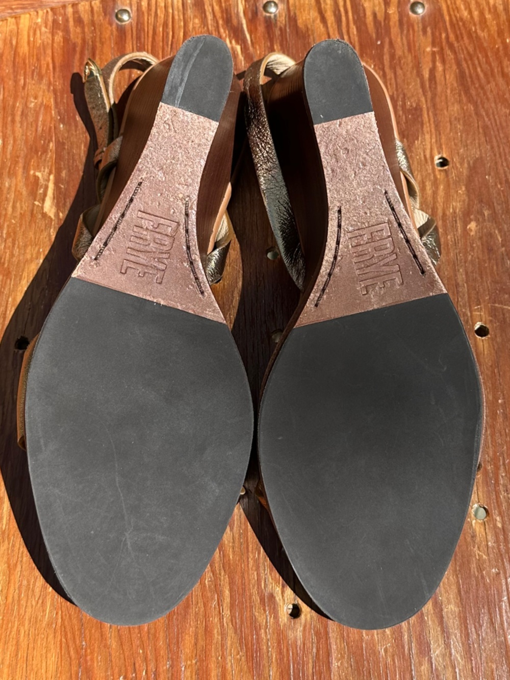 Frye Rachel Metallic Buckle Wedge Sandals - Picture 13 of 16